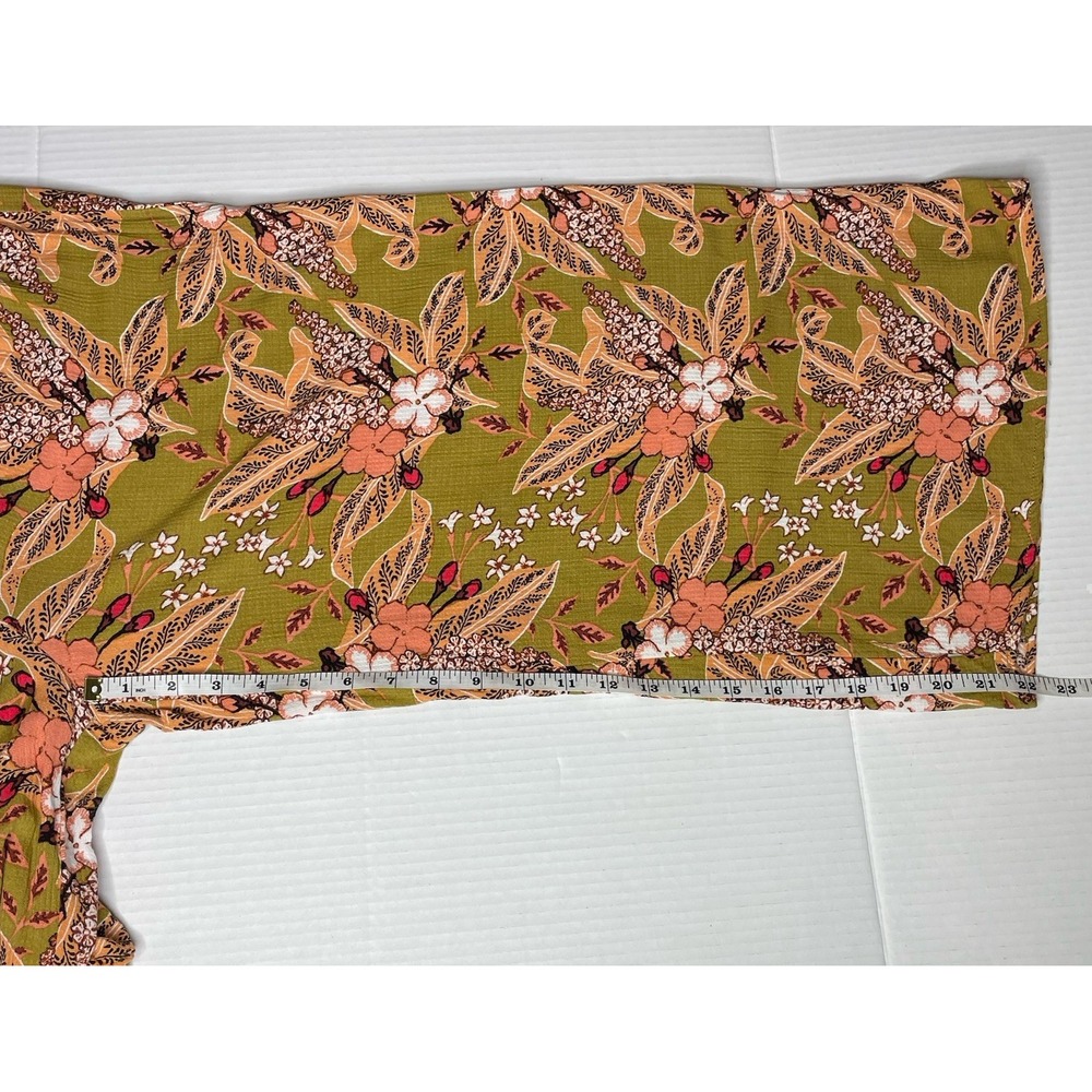 Women's Wide Leg Palazzo Flowy Pants Boho Size L Olive Green Floral Tropical - Picture 12 of 14